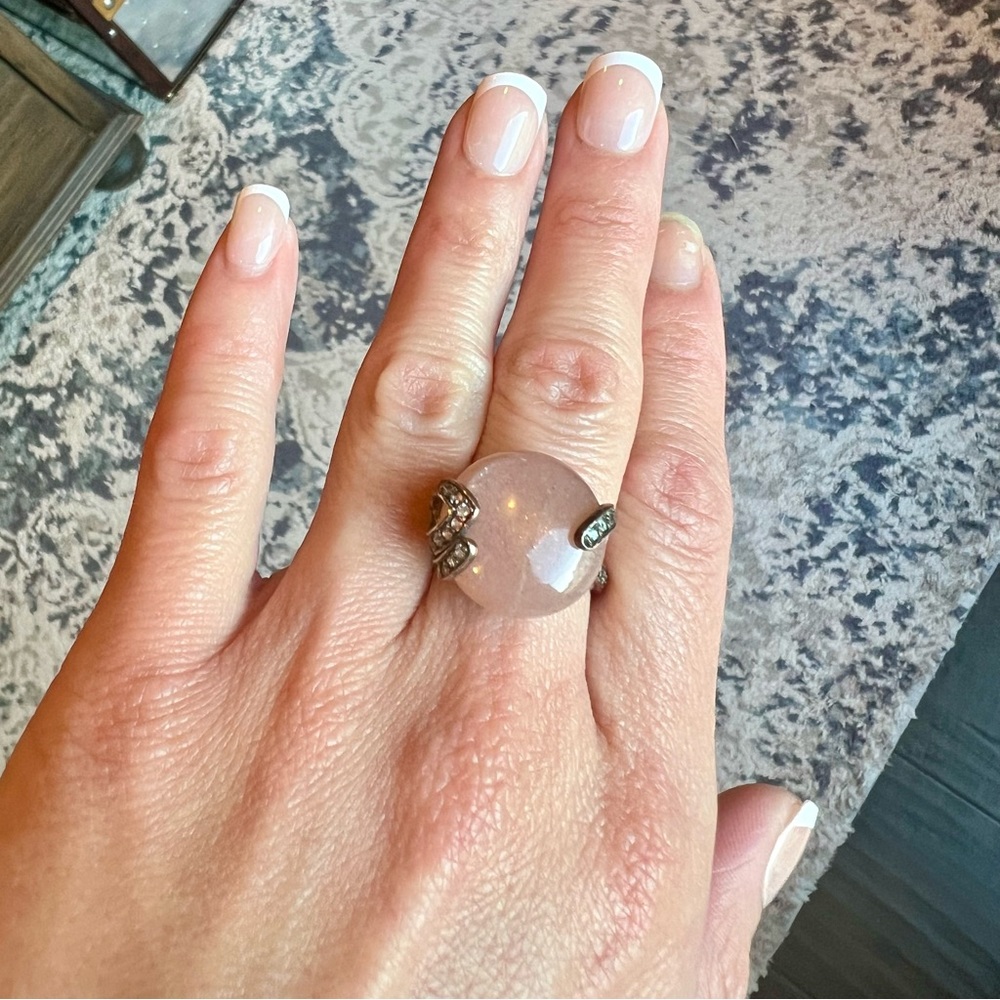 18K Rose Gold Vermeil Pink Moonstone & White Quartz Ring